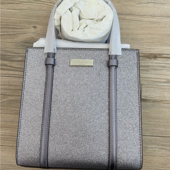Kate Spade Kenzie Glitter Small Tote Bag KI959 Blueish Silver Purse NWT $329! - Picture 4 of 14